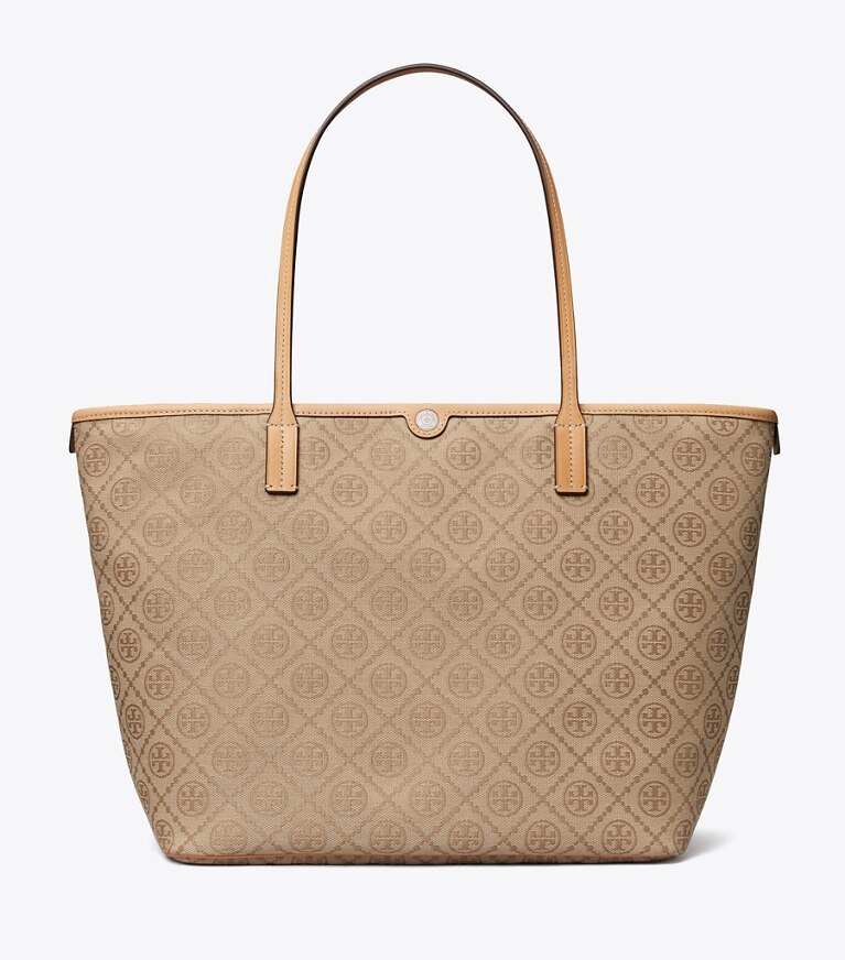 Tory Burch designer tote bags T Monogram Zip Tote in Flax front