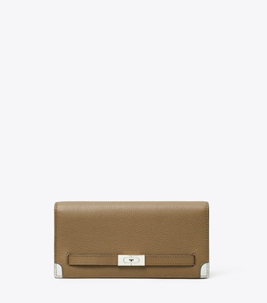 Tory Burch designer 財布 T ペブルド スリムウォレット in Wild Mushroom front