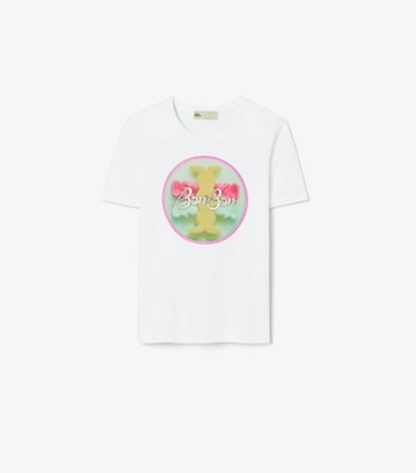 Tory Burch designer hauts T-shirt à logo bonbon TB x BonBon in Pastel BonBon Sugar Tee front