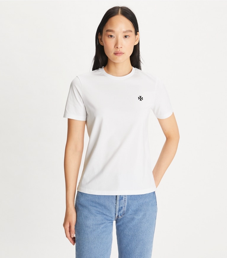 Tory Burch designer hauts T-shirt à logo brodé in White/Black front