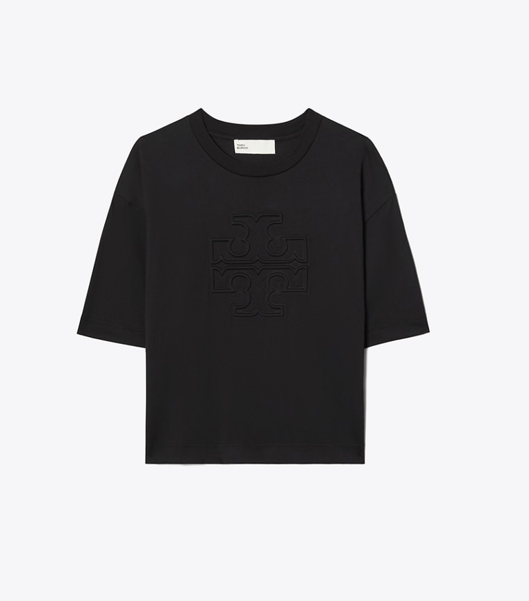Tory Burch designer tops T-shirt ampia con logo in Black front