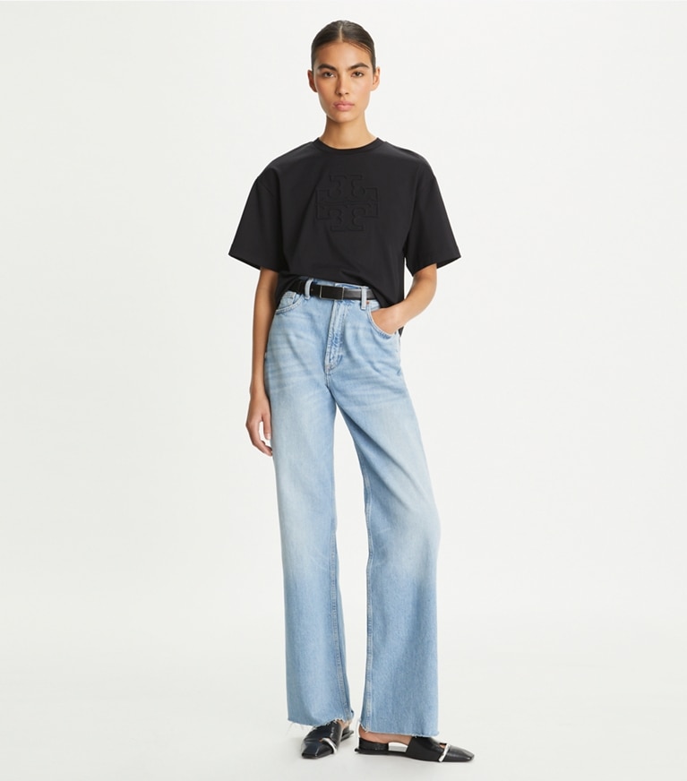Tory Burch designer tops T-shirt ampia con logo in Black front