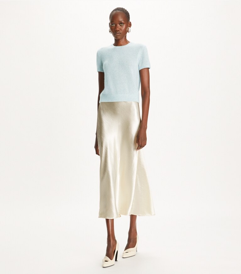 Tory Burch designer strickware T-Shirt aus Kaschmir und Seide in Soft Dewdrop front