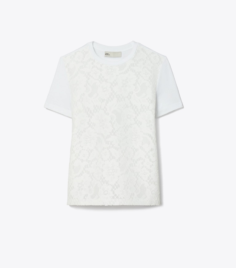 Tory Burch designer oberteile T-Shirt aus Kordelspitze in White front