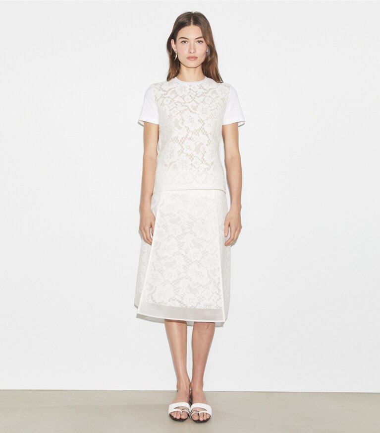 Tory Burch designer oberteile T-Shirt aus Kordelspitze in White front