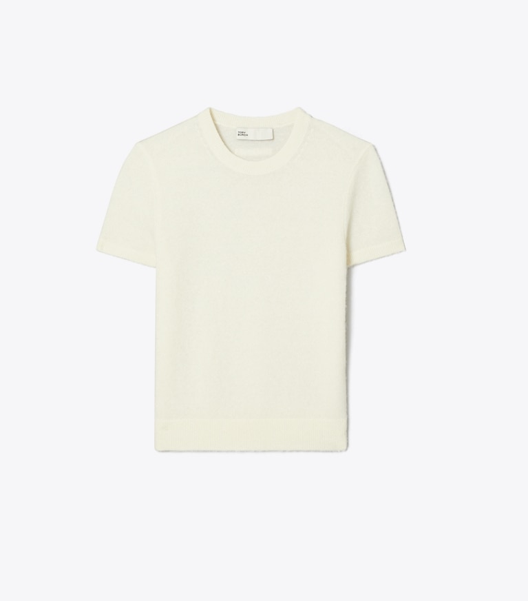 Tory Burch designer sweaters T-shirt en cachemire et soie dans Ivory de face