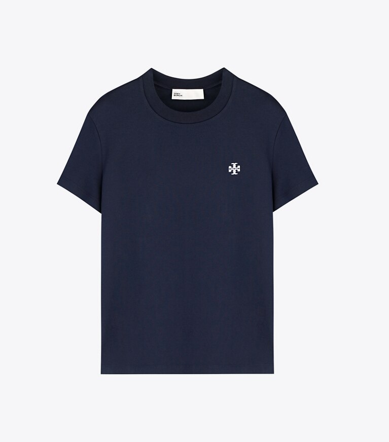 Tory Burch designer hauts T-shirt en coton à logo brodé dans Tory Navy de face