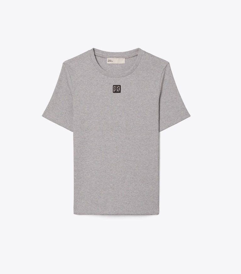 Tory Burch designer hauts T-shirt en coton côtelé dans Medium Gray Heather de face