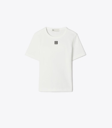 Tory Sport designer hauts T-shirt en coton côtelé in Snow White front