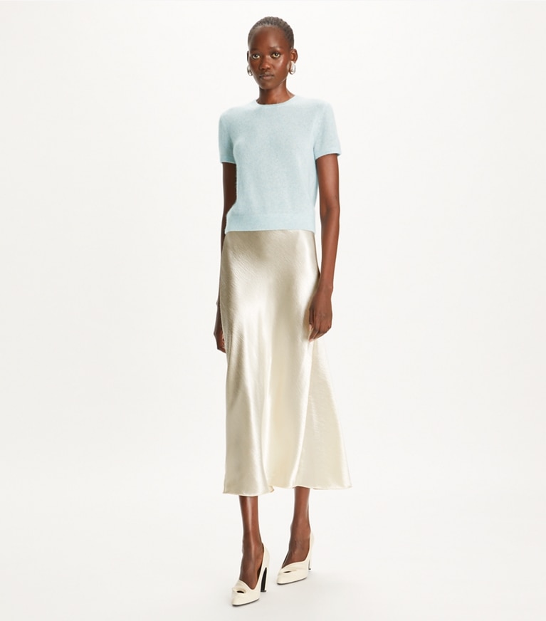 Tory Burch designer maglioni T-shirt in cashmere misto seta in Soft Dewdrop front