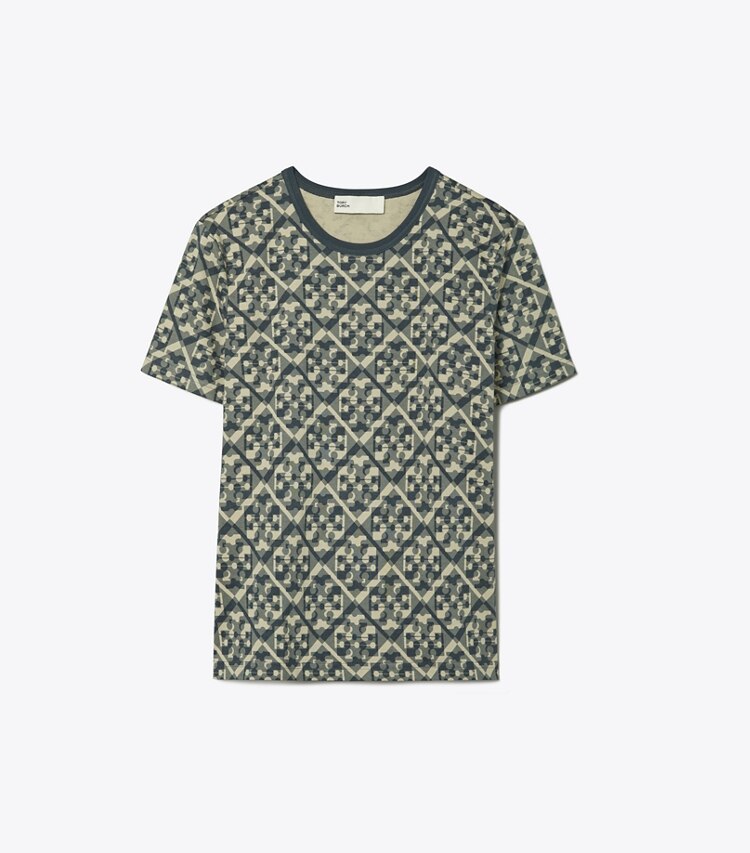 Tory Burch designer tops T-shirt in cotone stampata in Blue Prismatic T Monogram Tee front