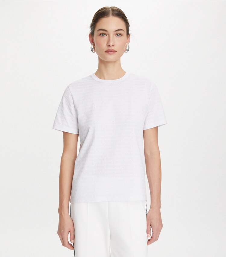 Tory Burch designer tops T-shirt in cotone Sublime in White Sublime on model detail