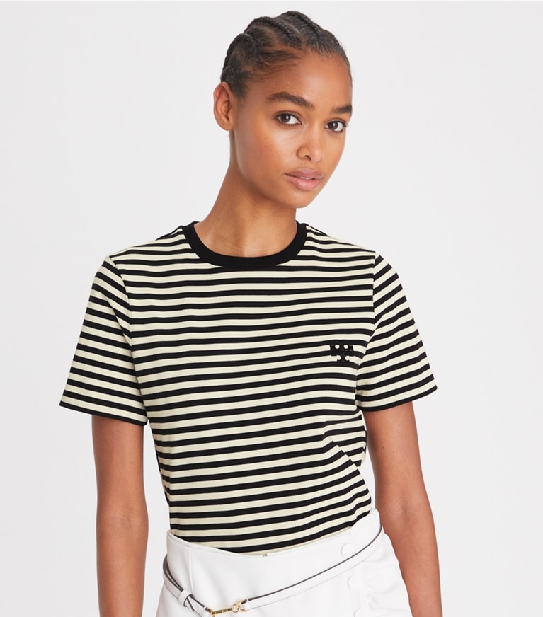 Tory Burch designer oberteile T-Shirt mit gesticktem Logo in Black front