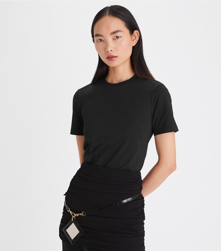 Tory Burch designer oberteile T-Shirt mit gesticktem Logo in Black front