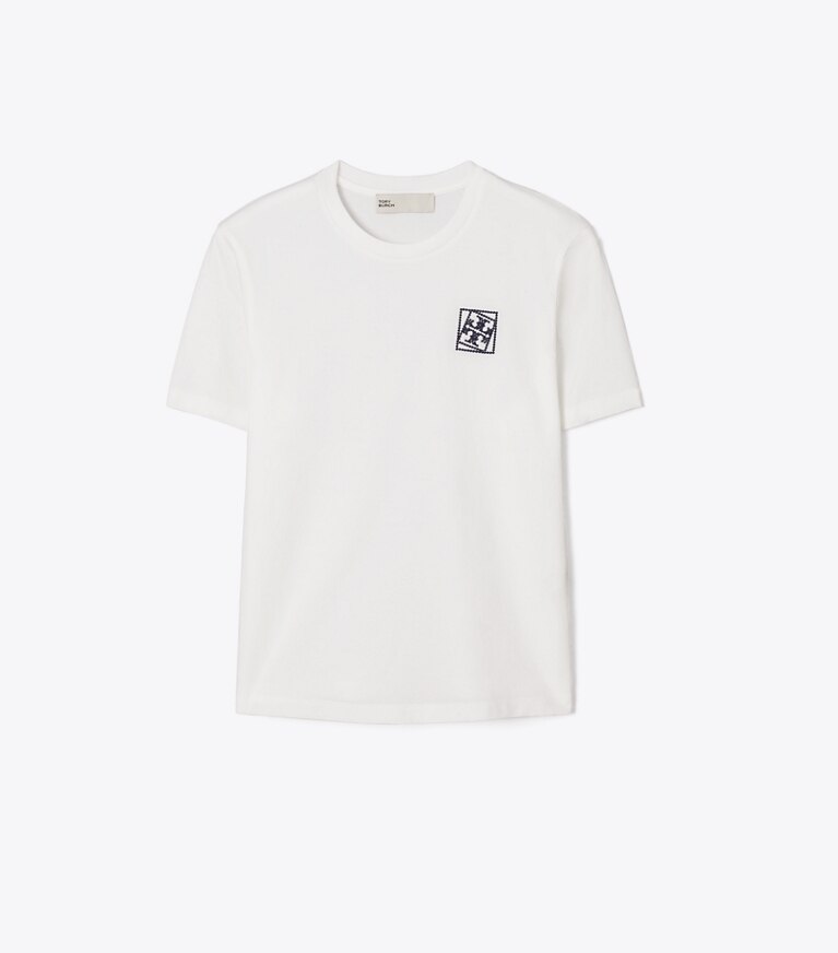 Tory Burch designer hauts T-shirt torsadé à logo dans Snow White de face