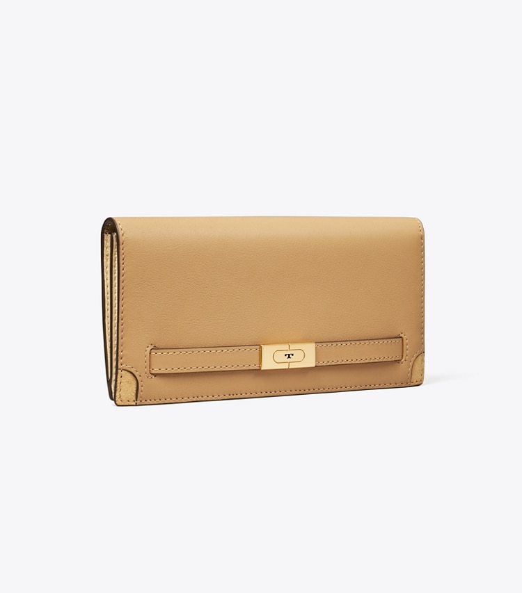 Tory Burch designer 財布 T スリムウォレット in Macadamia angle