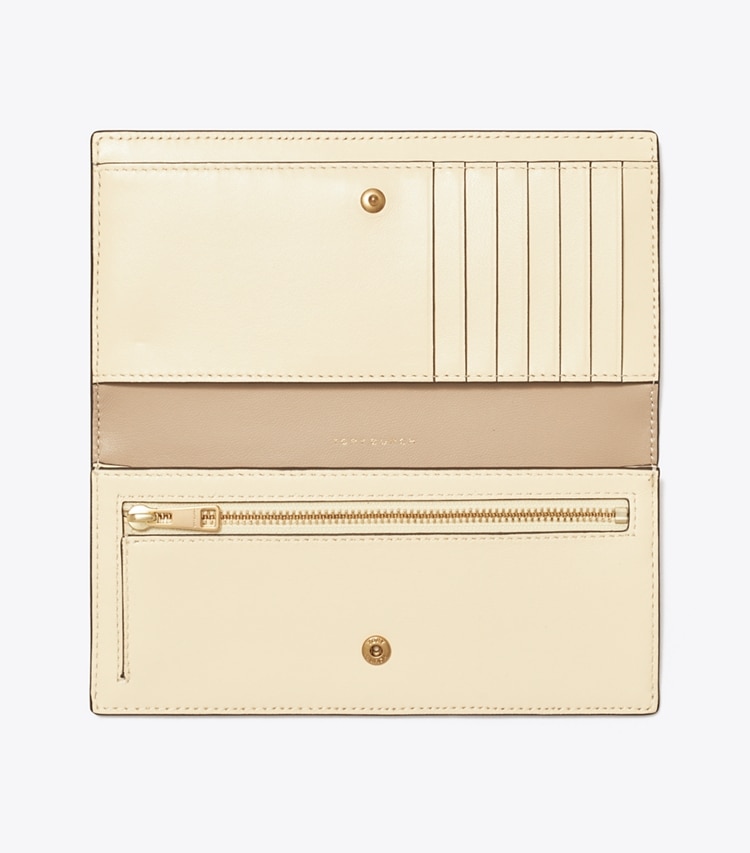 Tory Burch designer 財布 T スリムウォレット in Macadamia オーバーヘッド