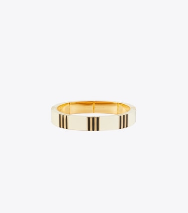 Tory Burch designer bracelets T Stripe Bangle in Tory Gold / New Ivory / BLACK front