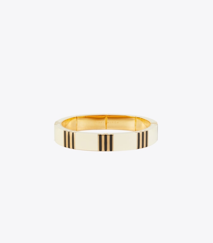 Tory Burch designer ブレスレット Tストライプ バングル in Tory Gold / New Ivory / BLACK front