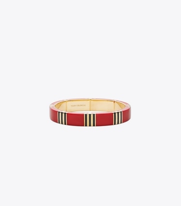 Tory Burch designer bracelets T Stripe Bangle in Tory Gold / Red / Navy front