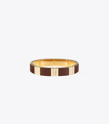 Tory Burch designer bracelets T Stripe Bangle in Tory Gold / Burgundy / Pink front