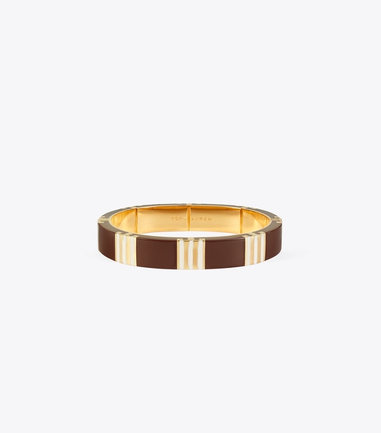 Tory Burch designer bracelets T Stripe Bangle in Tory Gold / Burgundy / Pink front