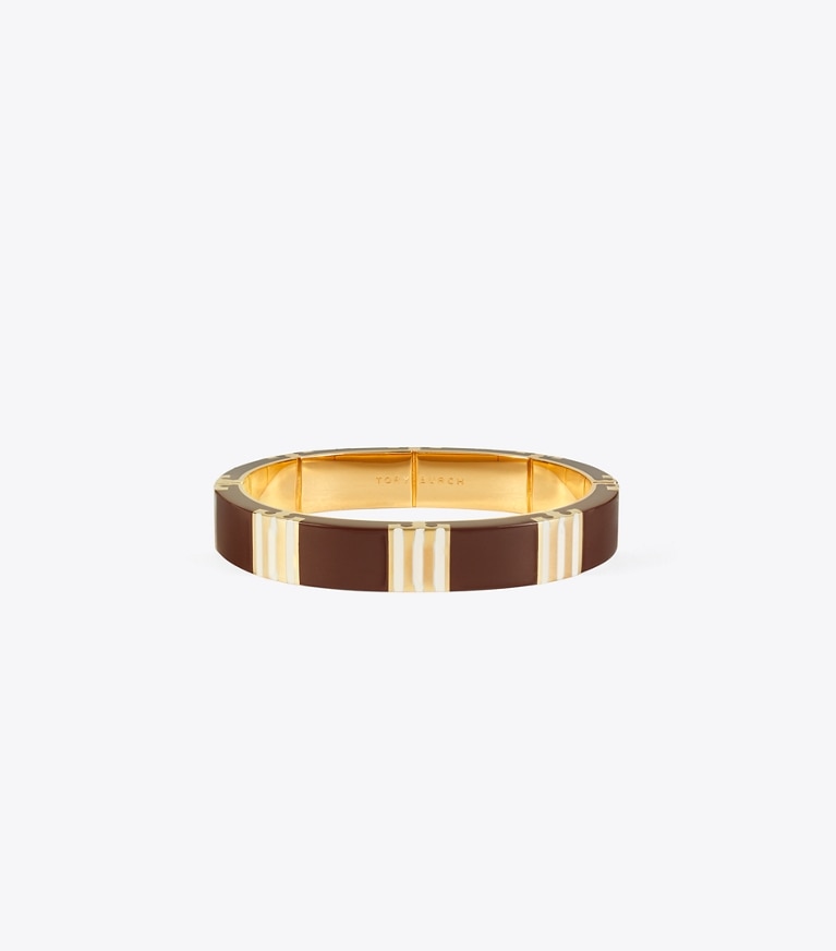 Tory Burch designer bracelets T Stripe Bangle in Tory Gold / Burgundy / Pink front