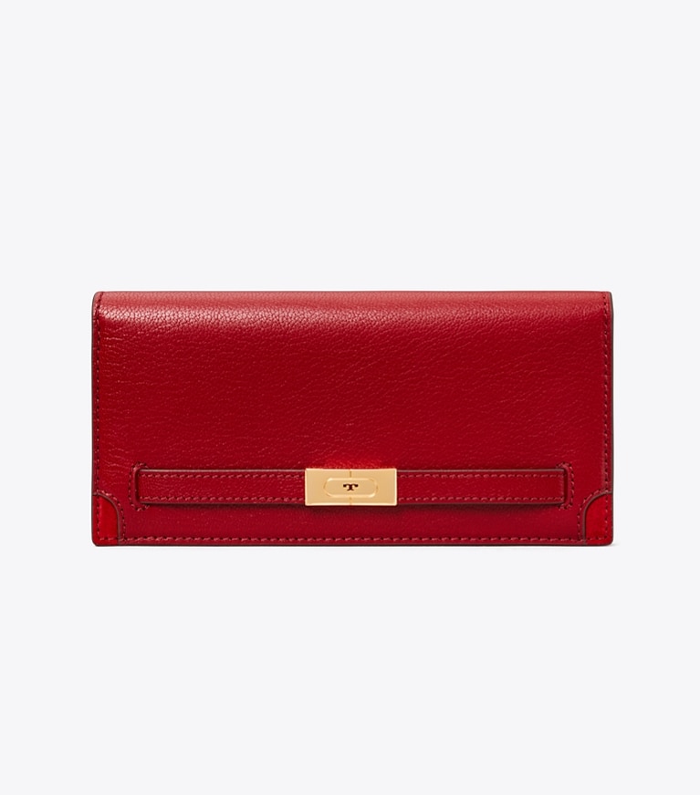 Tory Burch designer 財布 T テクスチャー スリムウォレット in Ruby angle