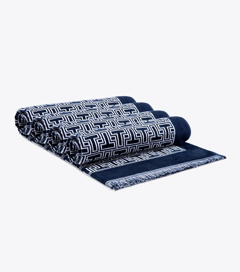 Tory Burch designer beach towels T-Tile Beach Towel in Tory Navy/Ivory front