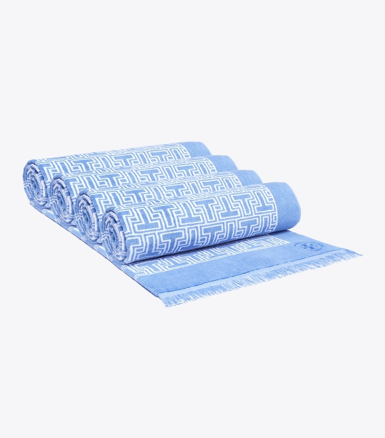 Tory Burch designer beach towels T-Tile Beach Towel in Blue Bird front