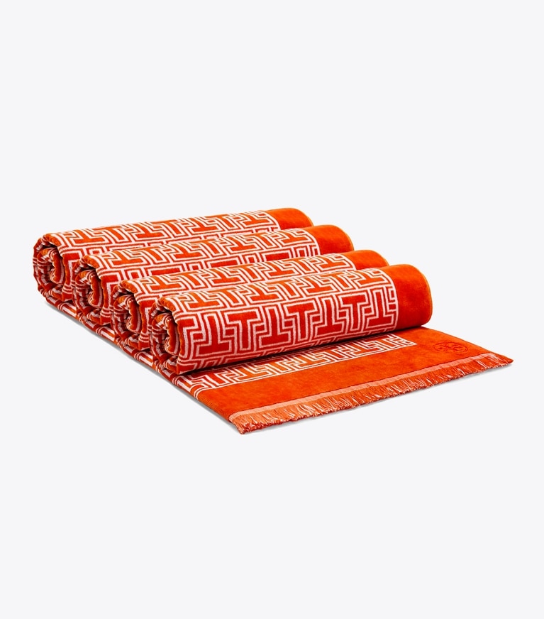 Tory Burch designer beach towels T-Tile Beach Towel in Orange/White front