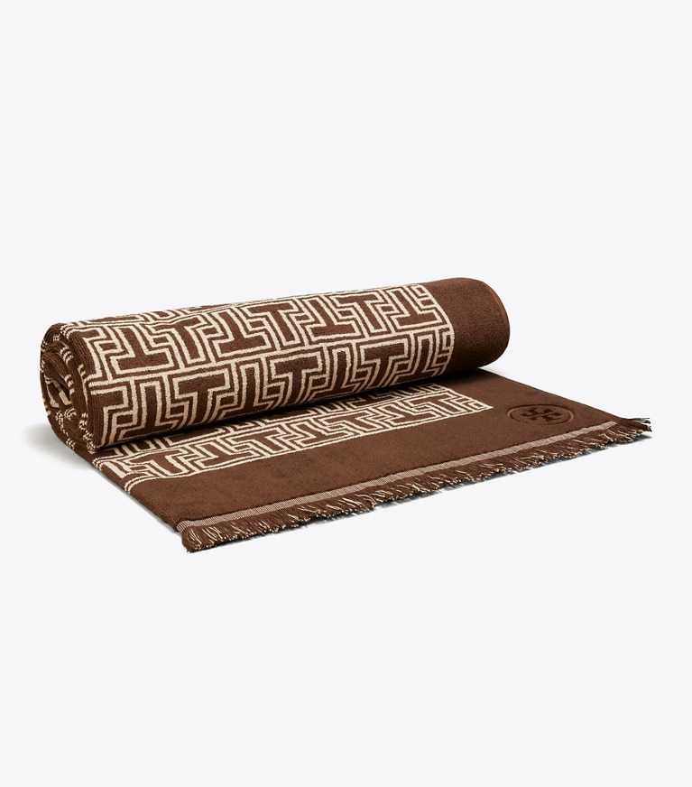 Tory Burch designer beach towels T-Tile Beach Towel in Brown front