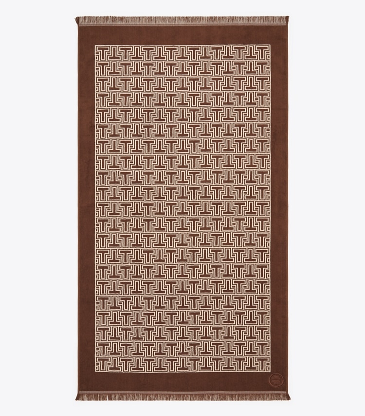 Tory Burch designer beach towels T-Tile Beach Towel in Brown front