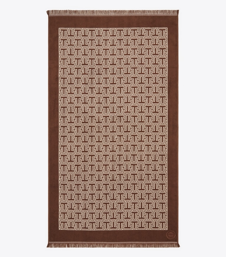 Tory Burch designer beach towels T-Tile Beach Towel in Brown front