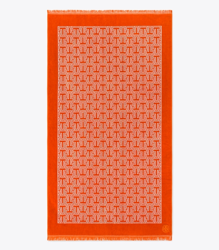 Tory Burch designer beach towels T-Tile Beach Towel in Orange/White front