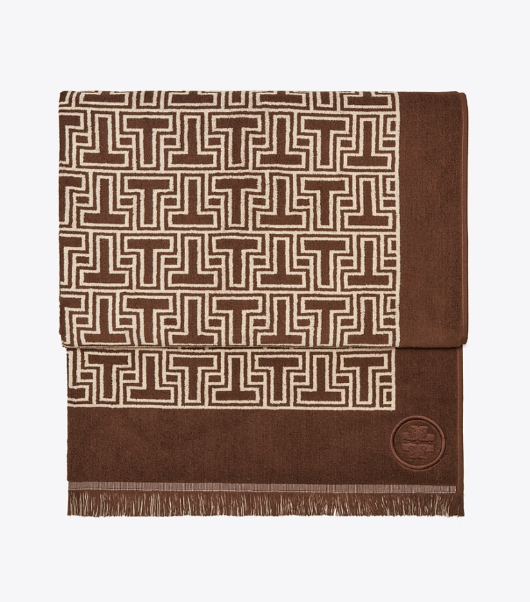 Tory Burch designer beach towels T-Tile Beach Towel in Brown front