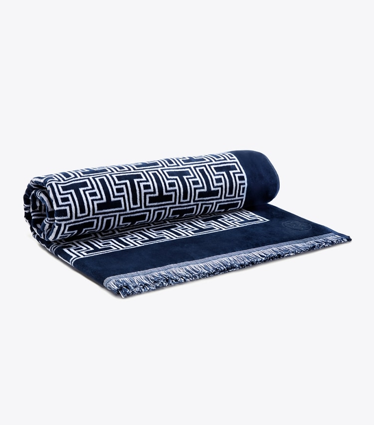 Tory Burch designer beach towels T-Tile Beach Towel in Tory Navy/Ivory overhead