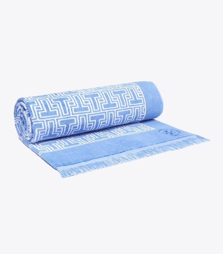 Tory Burch designer beach towels T-Tile Beach Towel in Blue Bird overhead