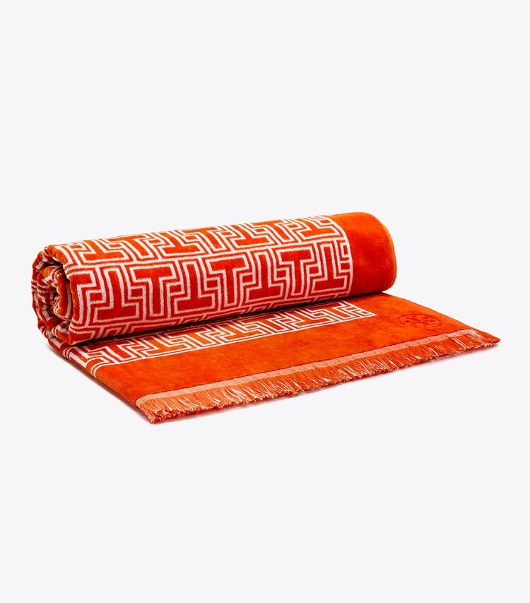 Tory Burch designer beach towels T-Tile Beach Towel in Orange/White overhead