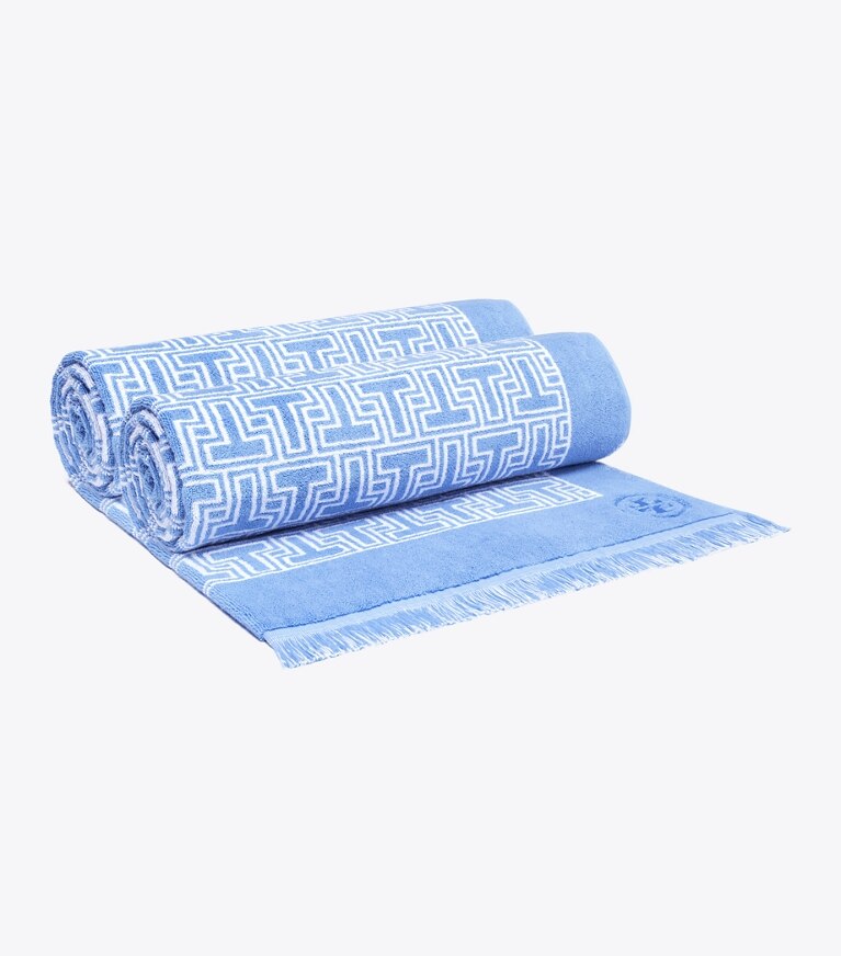 Tory Burch designer beach towels T-Tile Beach Towel in Blue Bird front