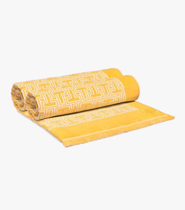 Tory Burch designer beach towels T-Tile Beach Towel in Yellow packable reversible