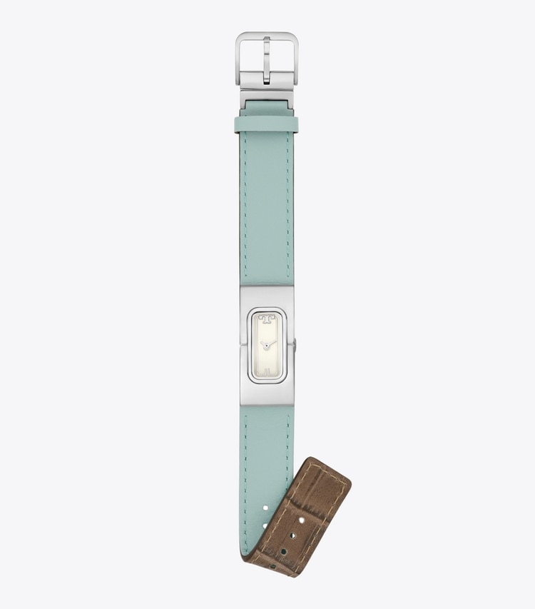 Tory Burch designer strap watches T Watch in LIGHT BLUE/FAUX CROC GREY additional