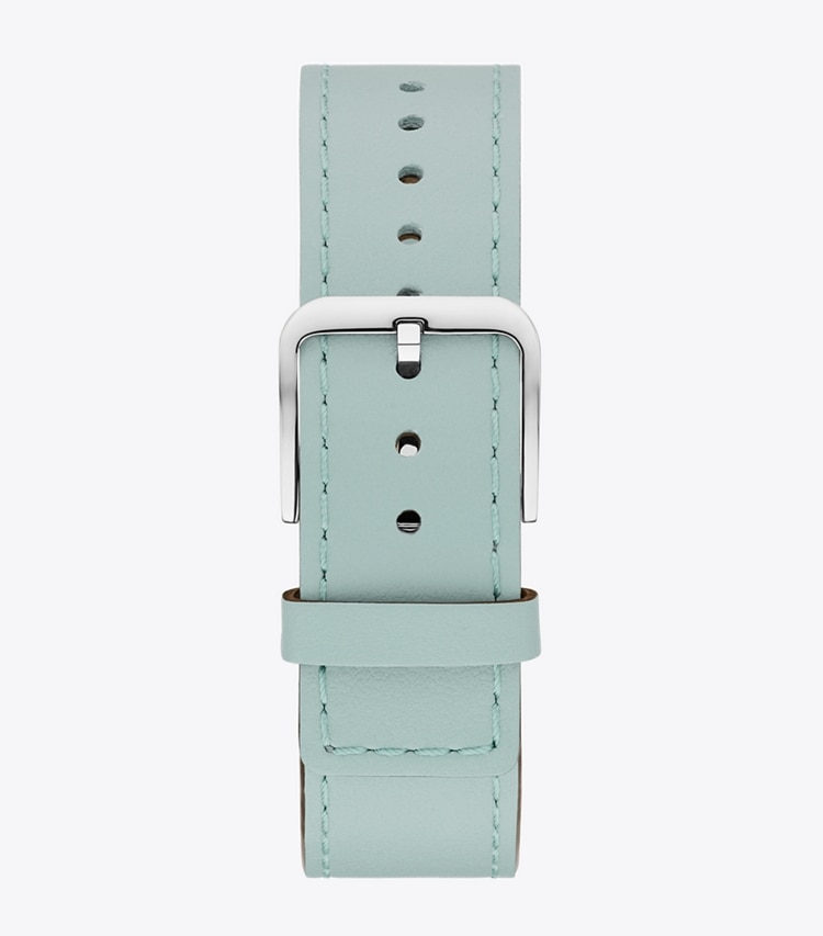 Tory Burch designer strap watches T Watch in LIGHT BLUE/FAUX CROC GREY back