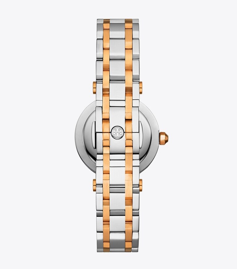 Tory Burch designer strap watches T Watch in Silver/Rose Gold/Ivory front