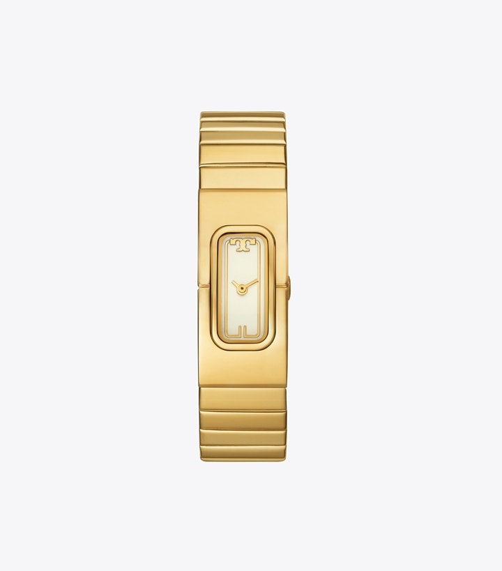 Tory Burch designer strap watches T Watch in IVORY/GOLD front