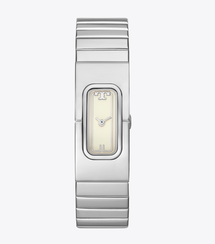 Tory Burch designer strap watches T Watch in IVORY/SILVER front