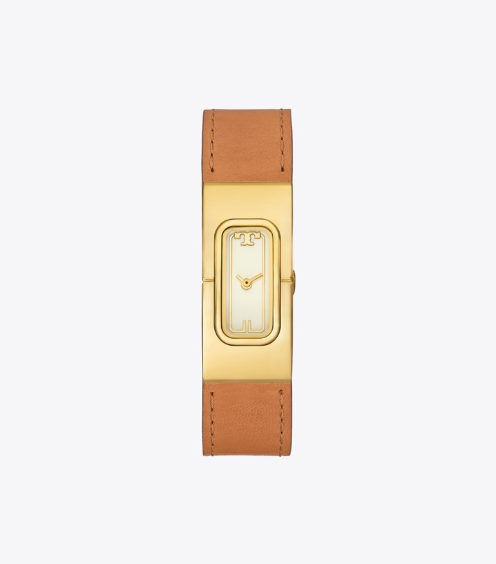 Tory Burch designer strap watches T Watch in BLACK/LUGGAGE front