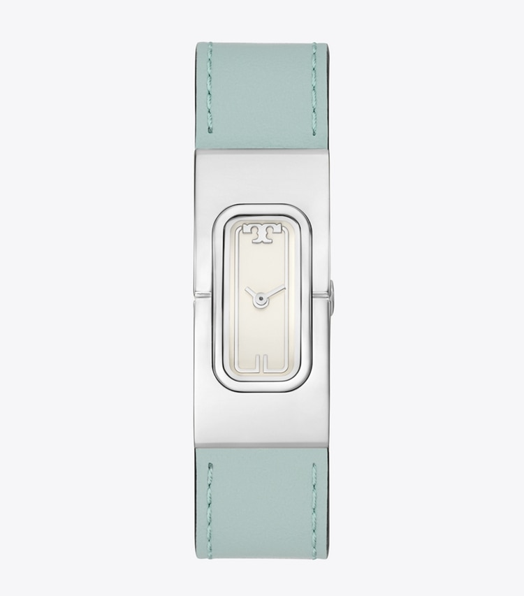 Tory Burch designer strap watches T Watch in LIGHT BLUE/FAUX CROC GREY front