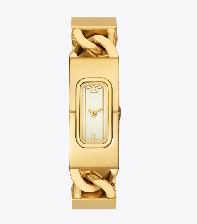 Tory Burch designer strap watches T Watch in IVORY/GOLD front