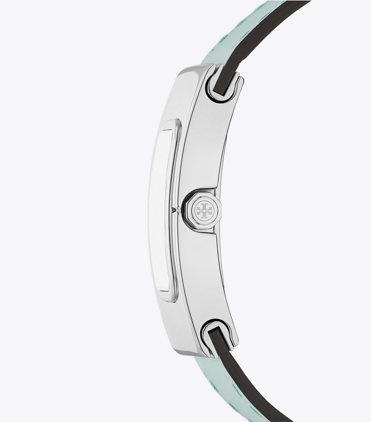 Tory Burch designer strap watches T Watch in LIGHT BLUE/FAUX CROC GREY side